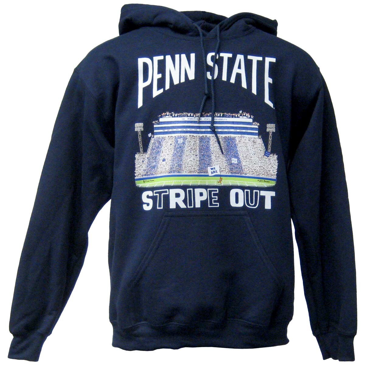 navy hooded sweatshirt with Penn State Stripe Out stadium art